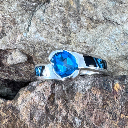David Rosales Shadow Peak Inlaid Sterling Silver Ring w/ Blue Topaz