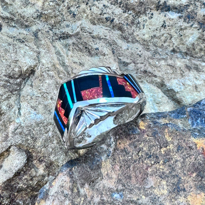 David Rosales Red Moon Inlaid Sterling Silver Ring