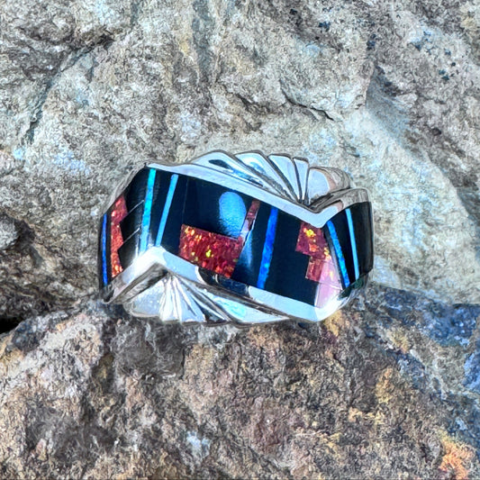 David Rosales Red Moon Inlaid Sterling Silver Ring
