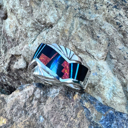 David Rosales Red Moon Inlaid Sterling Silver Ring