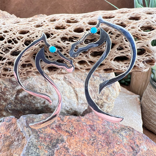 Sleeping Beauty Turquoise Horse Head Sterling Silver Earrings – Hallmarked RM