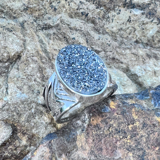 David Rosales Silver Country Oval Druzy Sterling Silver Ring