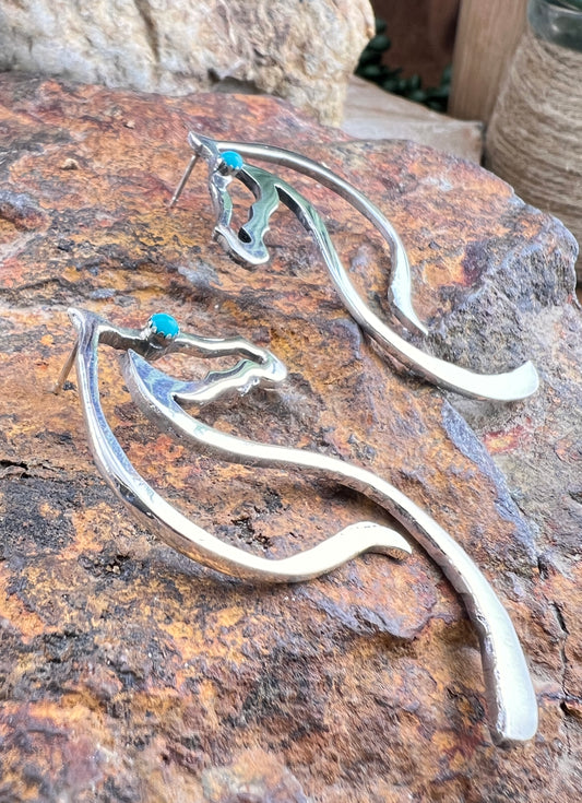 Sleeping Beauty Turquoise Horse Head Sterling Silver Earrings – Hallmarked RM