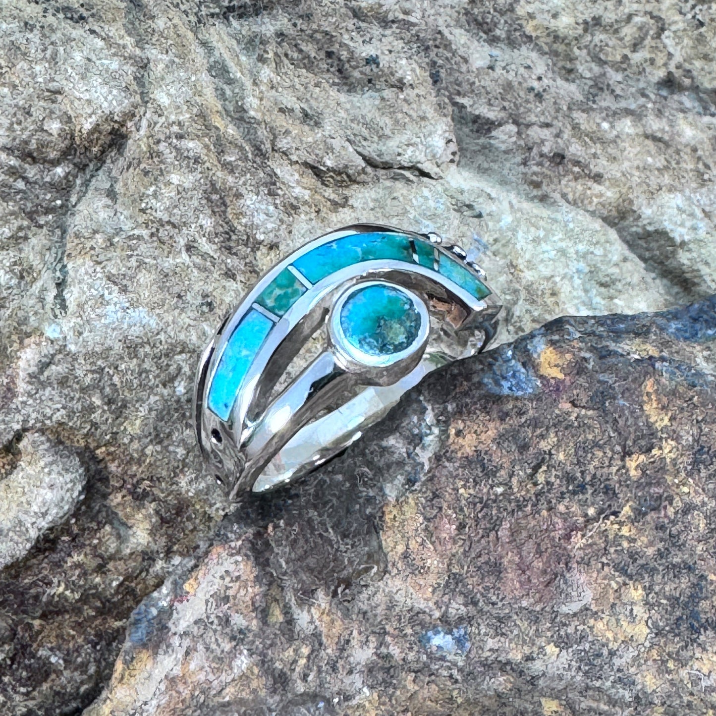 David Rosales Sonoran Gold Inlaid Sterling Silver Ring