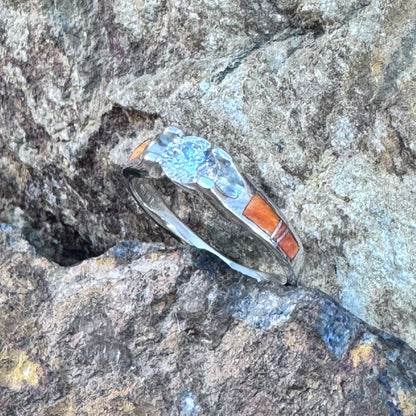 David Rosales Desert Fire Inlaid Sterling Silver Ring w/ Cubic Zirconia