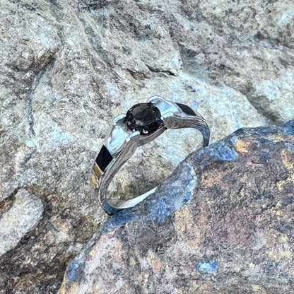 David Rosales Native Earth Inlaid Sterling Silver Ring w/ Smoky Topaz