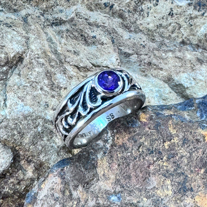 David Rosales Sterling Silver Country Scroll Ring w/ Amethyst
