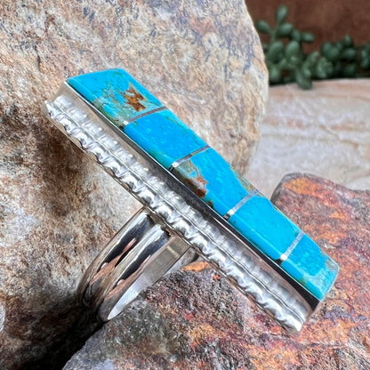 Kingman Turquoise Inlay Ring by Wilbert Grey  - Size 9