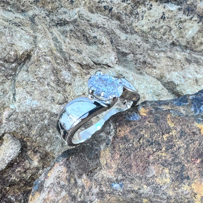 David Rosales White Buffalo Inlaid Sterling Silver Ring w/ Cubic Zirconia