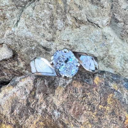 David Rosales White Buffalo Inlaid Sterling Silver Ring w/ Cubic Zirconia