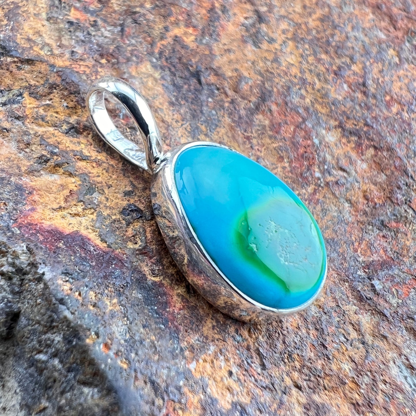 Sonoran Gold Turquoise Sterling Silver Pendant by Loretta Delgarito