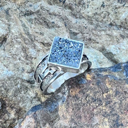David Rosales Silver Country Square Druzy Sterling Silver Ring