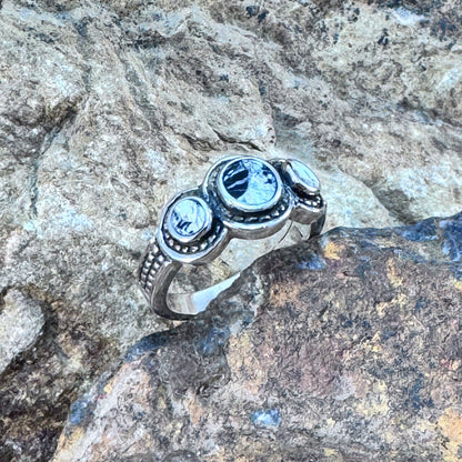 David Rosales 3-Piece White Buffalo & Sterling Silver Ring Set