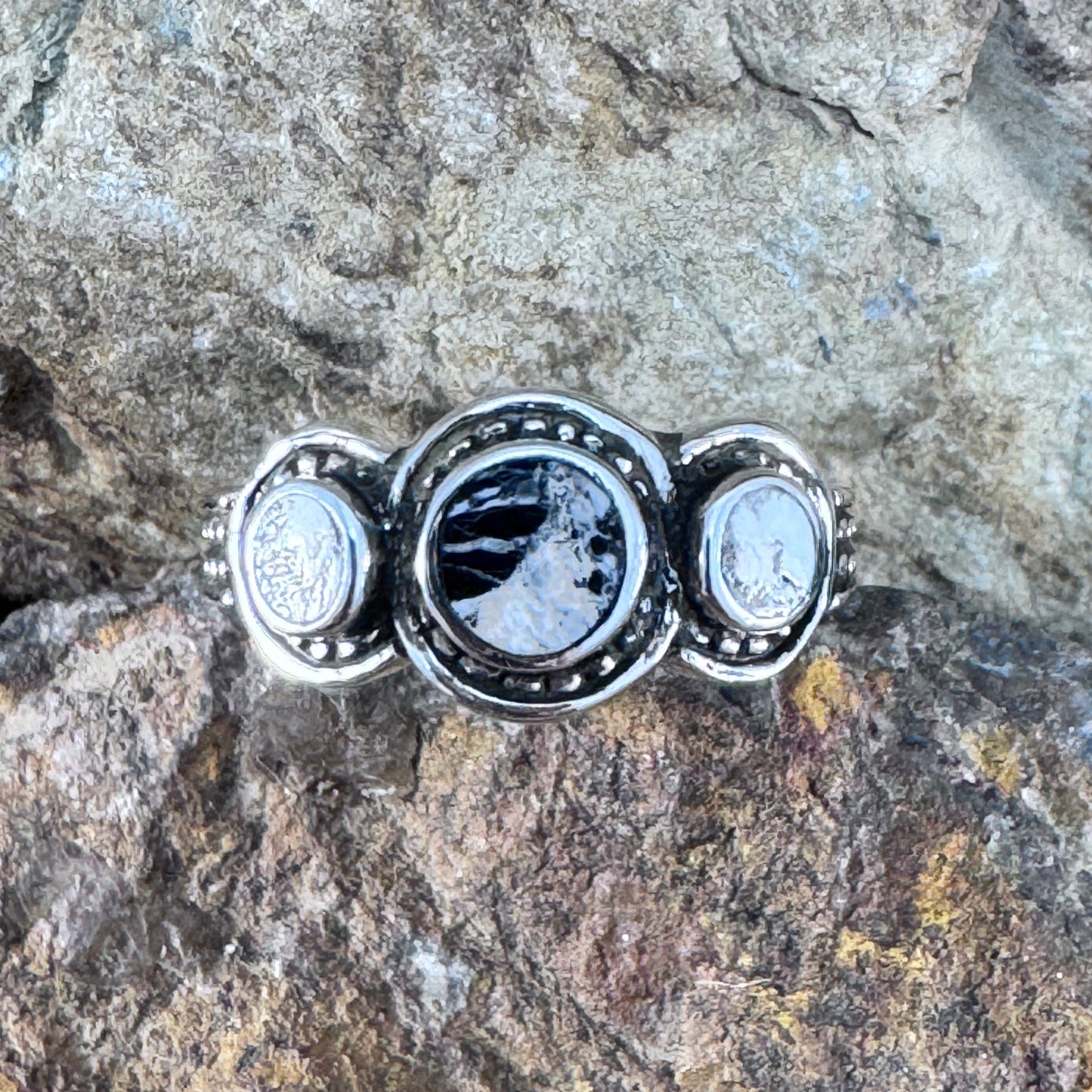 David Rosales 3-Piece White Buffalo & Sterling Silver Ring Set