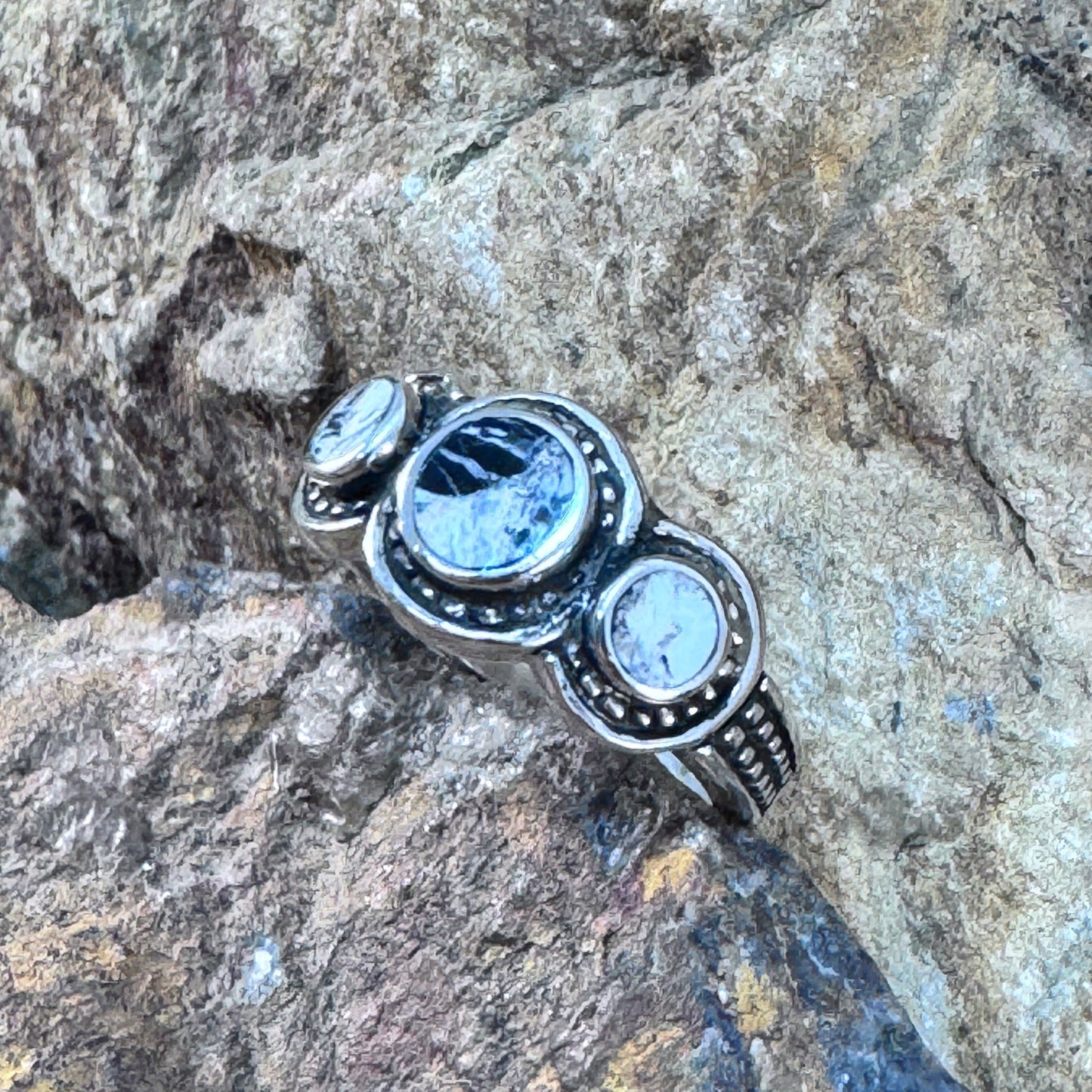 David Rosales 3-Piece White Buffalo & Sterling Silver Ring Set