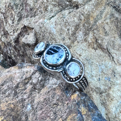 David Rosales 3-Piece White Buffalo & Sterling Silver Ring Set