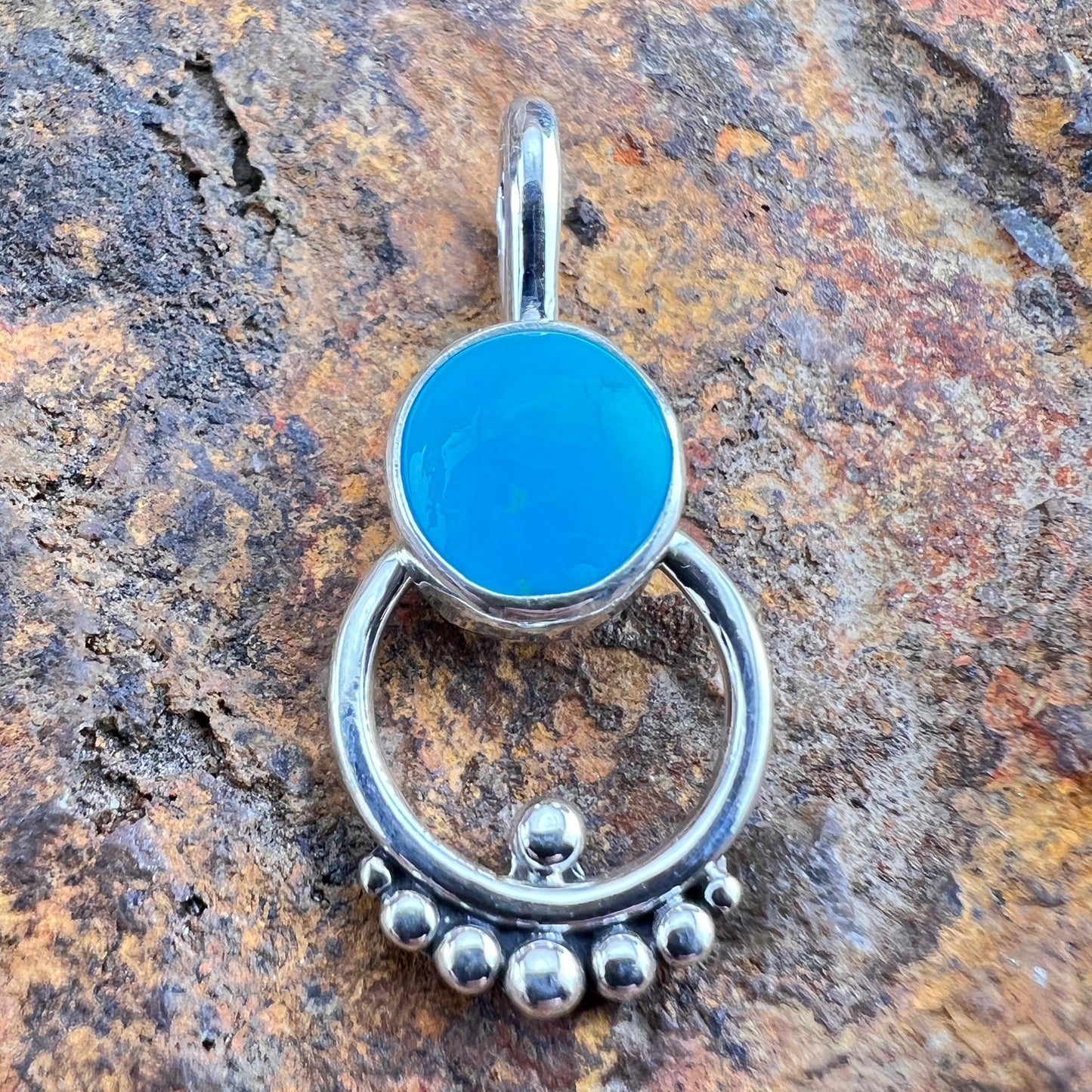 Kingman Turquoise Sterling Silver Pendant by Ray Coriz