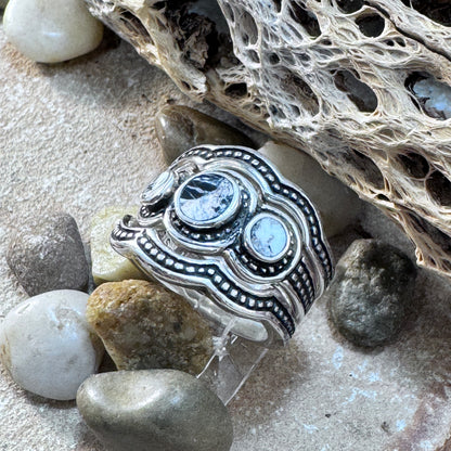 David Rosales 3-Piece White Buffalo & Sterling Silver Ring Set