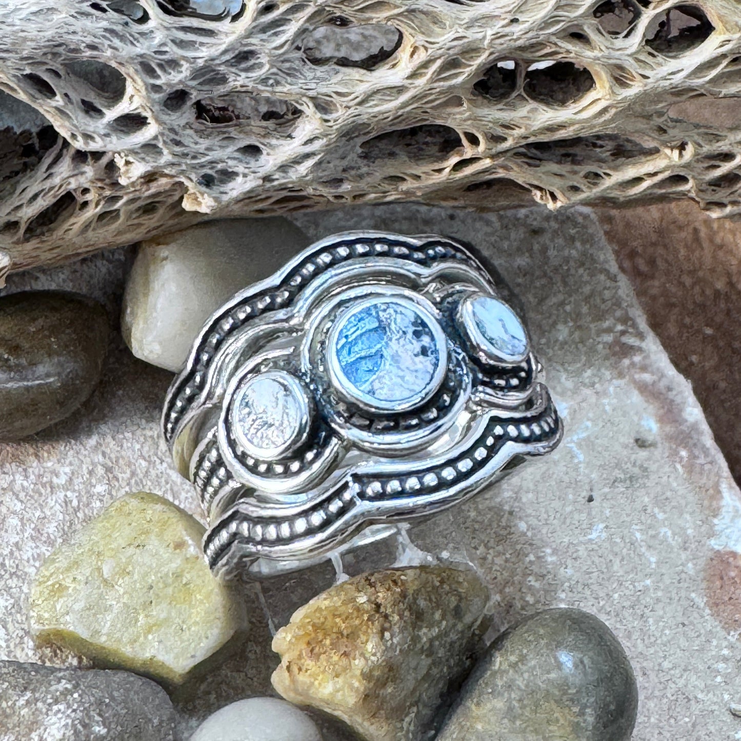 David Rosales 3-Piece White Buffalo & Sterling Silver Ring Set