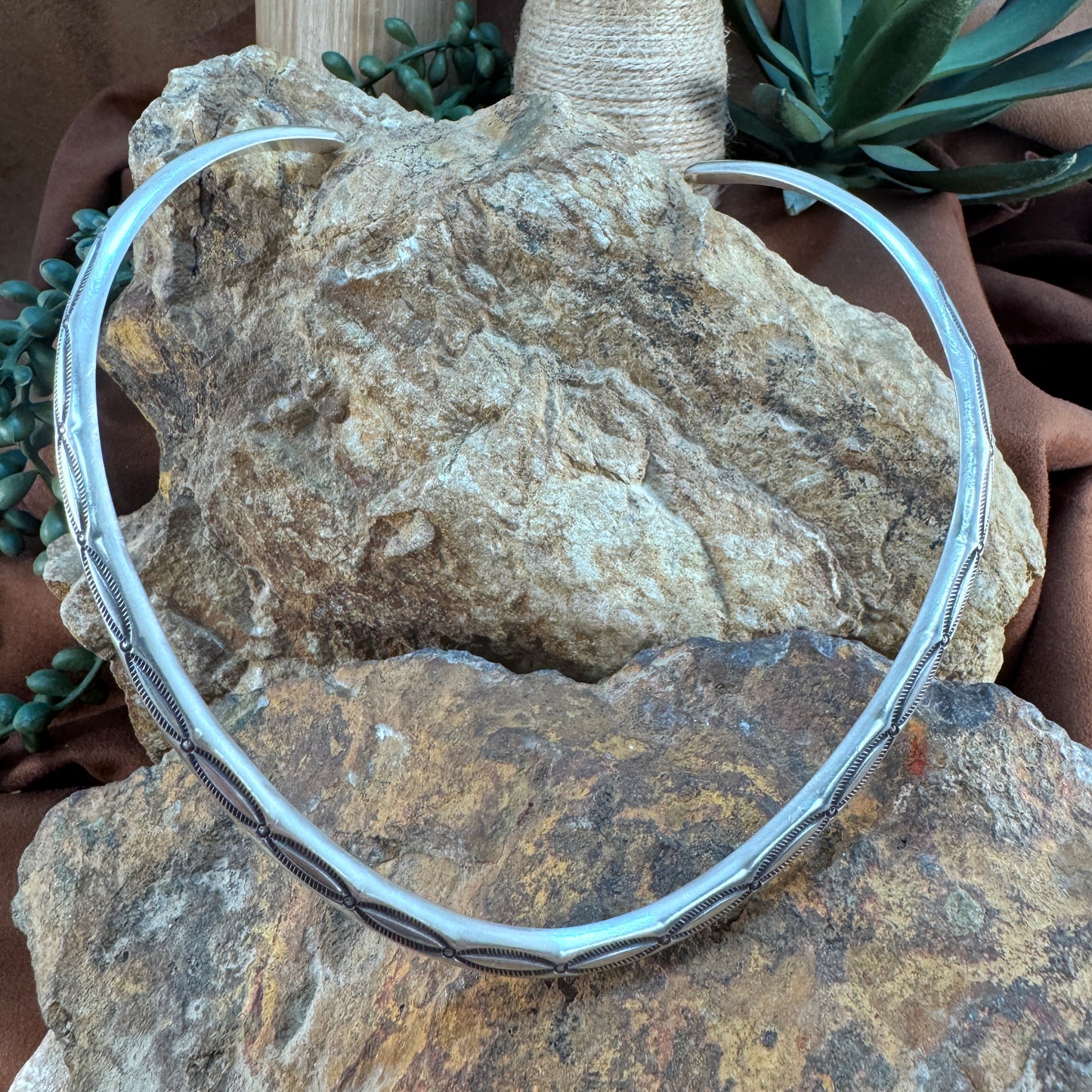Navajo Hand-Stamped Sterling Silver Collar – Stamped HS