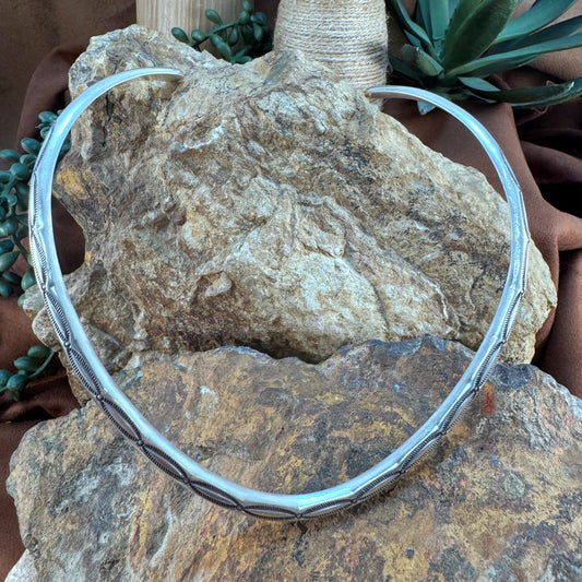 Navajo Hand-Stamped Sterling Silver Collar – Stamped HS
