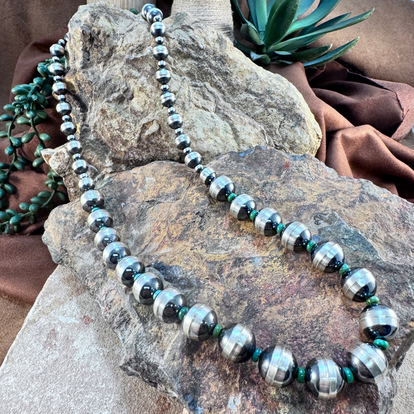 Navajo Pearls Sterling Silver & Green Turquoise Bead Necklace