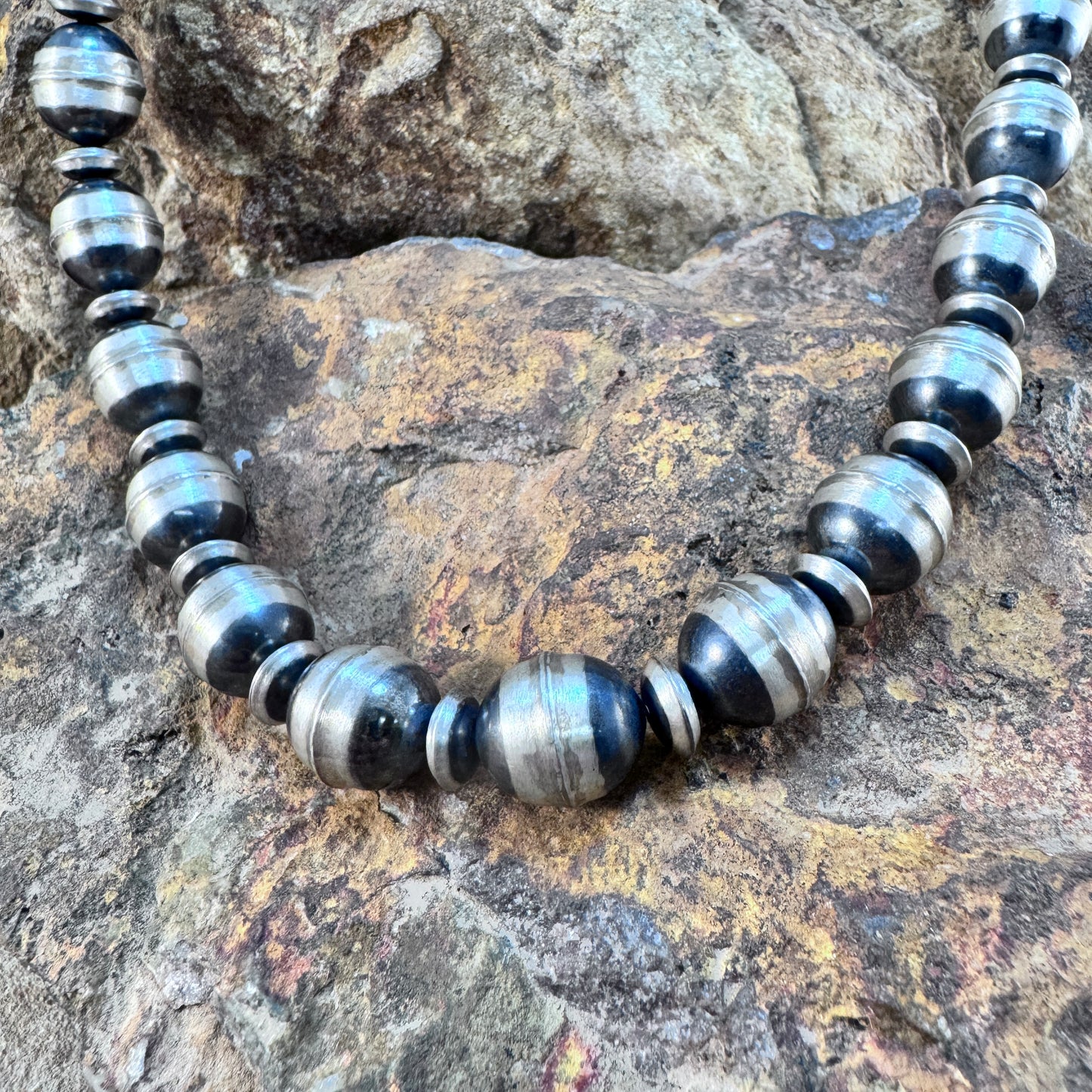 Navajo Pearls - Alternating Sterling Silver Bead Necklace