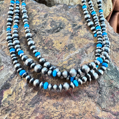 Navajo Pearls - 3-Strand Sterling Silver & Turquoise Bead Necklace