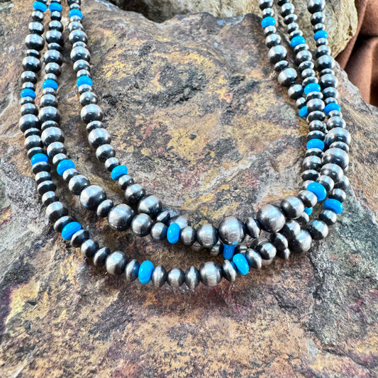 Navajo Pearls - 3-Strand Sterling Silver & Turquoise Bead Necklace