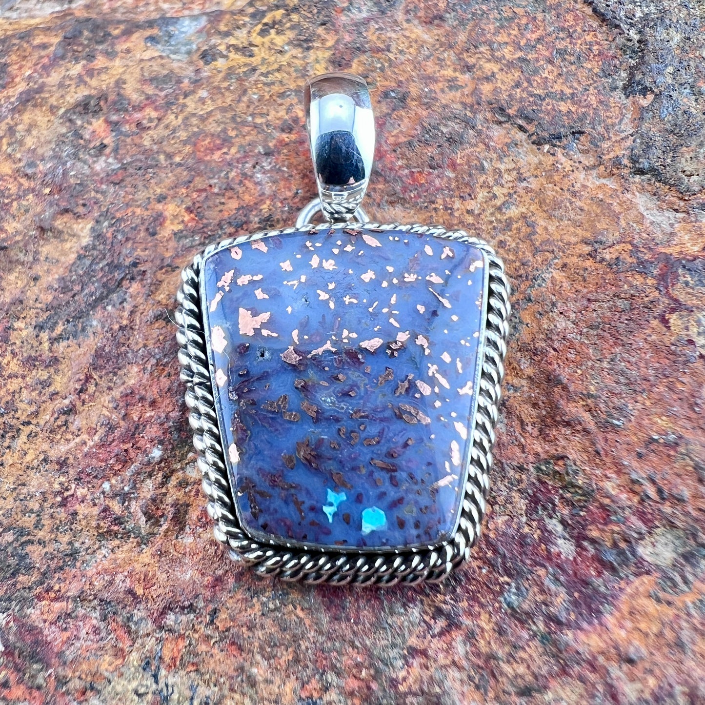 Confetti Chrysocolla Pendant with Sterling Silver by Artie Yellowhorse