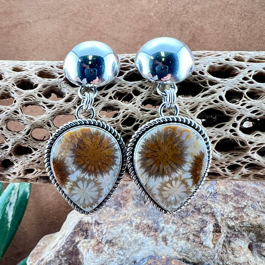 Fossil Coral Dangle Earrings by Artie Yellowhorse