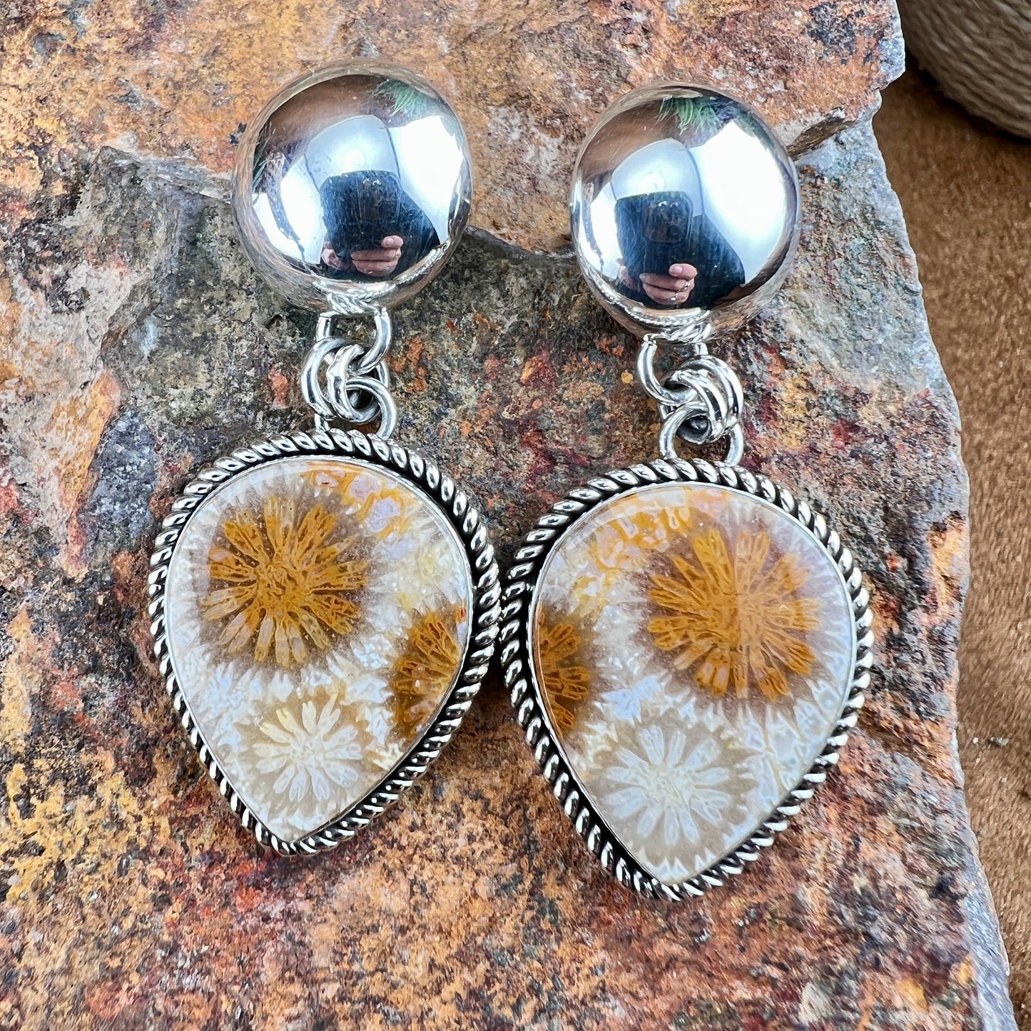 Fossil Coral Dangle Earrings by Artie Yellowhorse