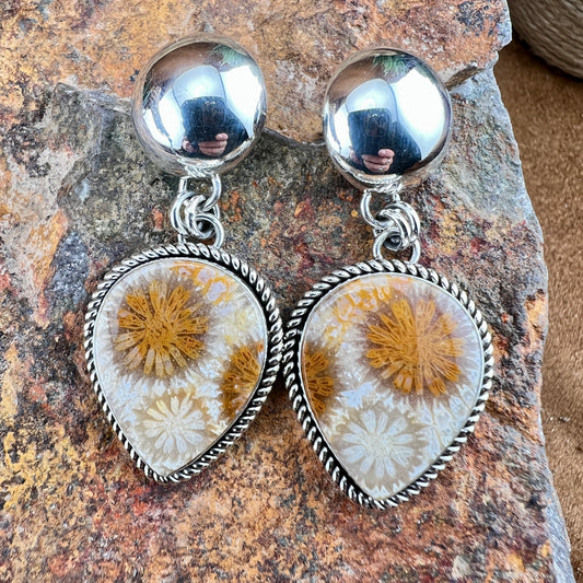 Fossil Coral Dangle Earrings by Artie Yellowhorse
