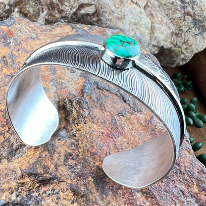 Sterling Silver Feather Cuff Bracelet w/ Royston Turquoise by Angela Martin