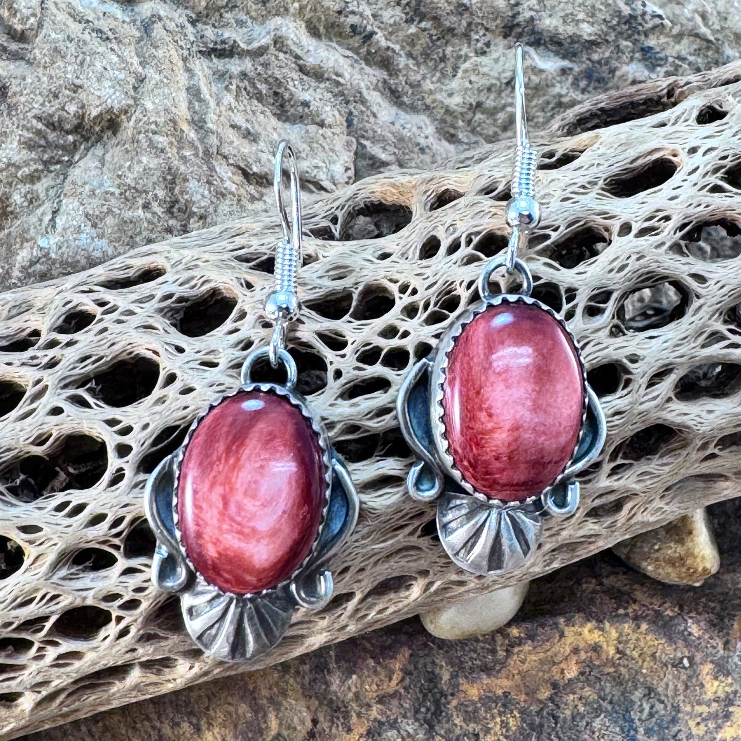 Oval Spiny Oyster Dangle Earrings by Mary Tso