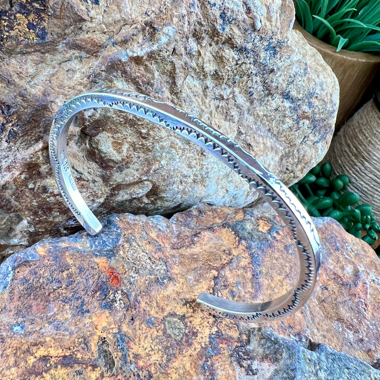 Sterling Silver Stamped Cuff Bracelet by Verna Tahe