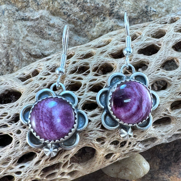 Purple Spiny Oyster Flower Earrings by Mary Tso