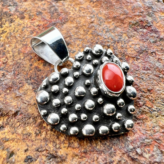 Million Drops Mediterranean Red Coral Sterling Silver Pendant Heart by Ray Coriz