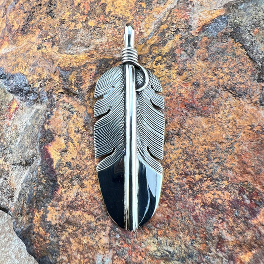Traditional Sterling Silver Feather Pendant by Lena Platero