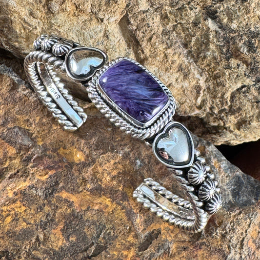 Sterling Silver Purple Charoite Cuff Bracelet by Artie Yellowhorse