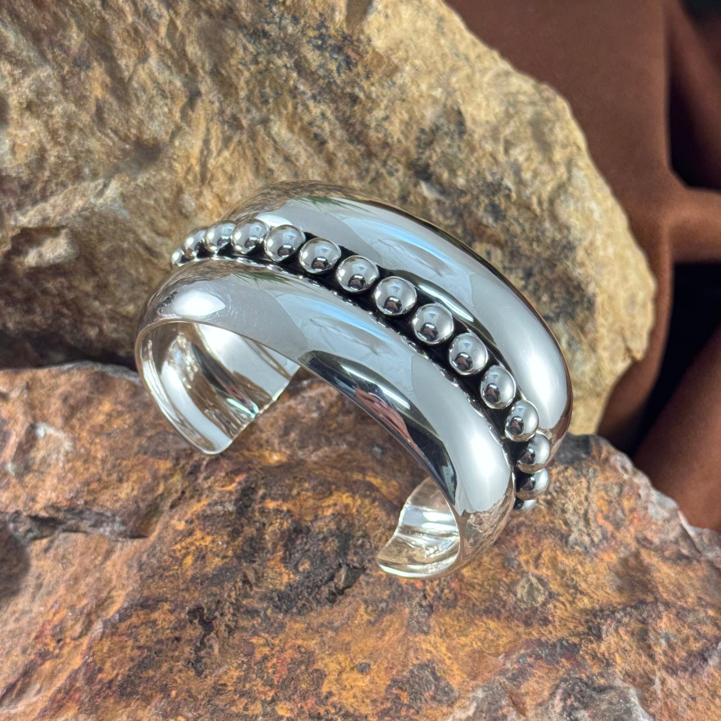 Sterling Silver Wide Center Dot Bracelet by Artie Yellowhorse