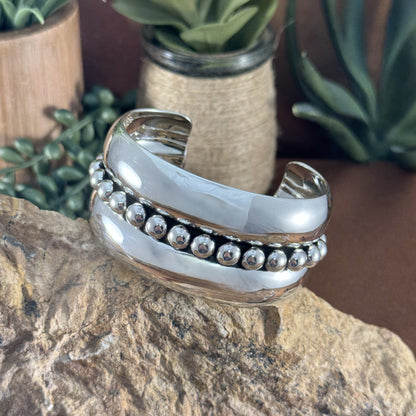 Sterling Silver Wide Center Dot Bracelet by Artie Yellowhorse