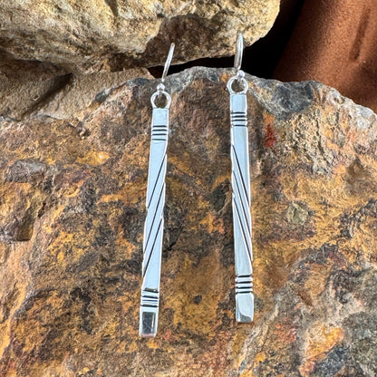 Sterling Silver Rectangular Dangle Earrings by Artie Yellowhorse