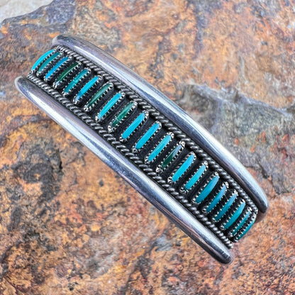 Vintage Turquoise Needlepoint Sterling Silver Cuff Bracelet – Estate