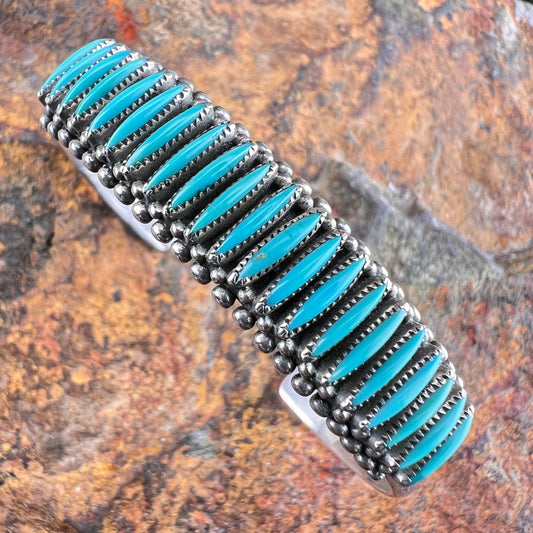 Vintage - Zuni Kachina Hallmark 13-Stone Needlepoint Turquoise Cuff Bracelet - Estate