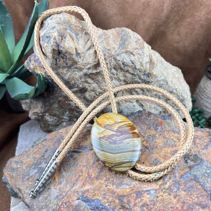 Vintage - Picture Jasper Oval Bolo Tie - 33" Cord - Estate