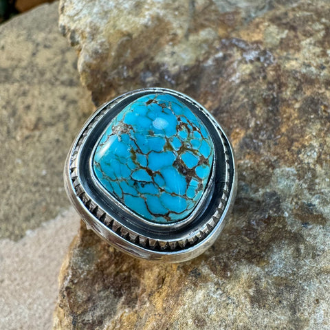 Red Mountain Turquoise Sterling Silver Ring by Leonard Nez Size 7.75