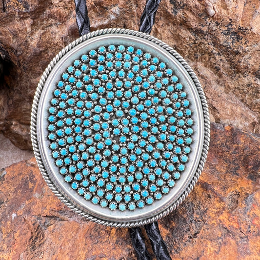 Vintage Sleeping Beauty Turquoise Petit Point Cluster Bolo Tie by Stephen Haloo — Estate