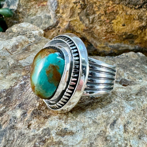 Royston Turquoise Sterling Silver Ring by Leonard Nez Size 8.75