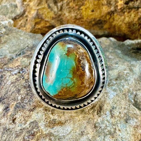 Royston Turquoise Sterling Silver Ring by Leonard Nez Size 8.75